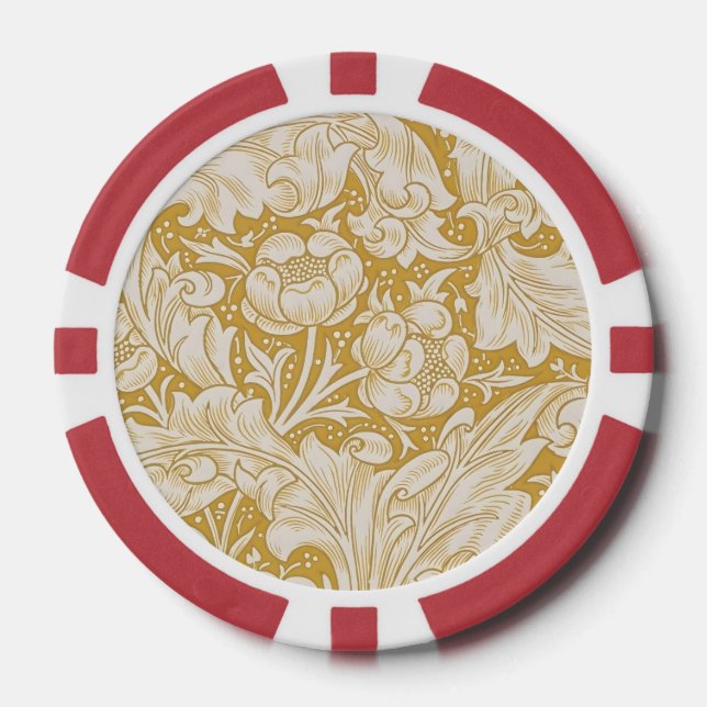 Morris Bachelor's Button Flower & Golden Stems Poker Chips (Front)