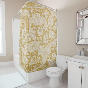 Morris Bachelor's Button Flower & Golden Stems Shower Curtain
