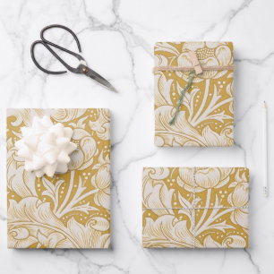Morris Bachelor's Button Flower & Golden Stems Wrapping Paper Sheet