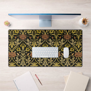 Morris Black Background Rose & Lily Flower Pattern Desk Mat