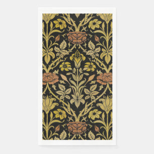 Morris Black Background Rose & Lily Flower Pattern Napkin