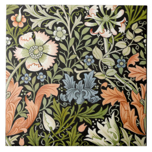 Morris BlackBackground 1896 Compton Floral Pattern Ceramic Tile