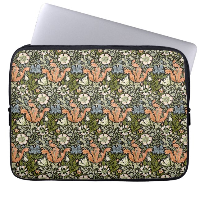 Morris BlackBackground 1896 Compton Floral Pattern Laptop Sleeve (Front)