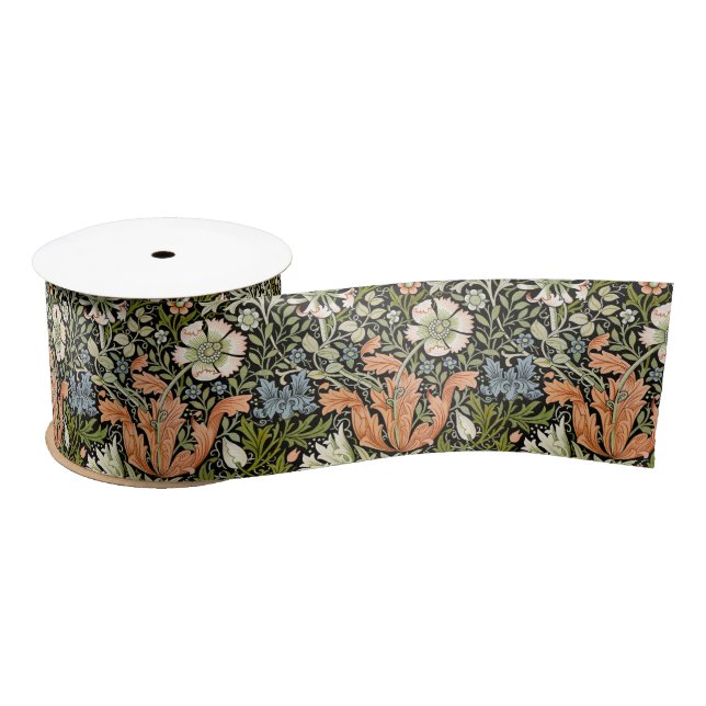 Morris BlackBackground 1896 Compton Floral Pattern Satin Ribbon (Spool)