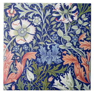 Morris Blue Background 1896 Compton Floral Pattern Ceramic Tile
