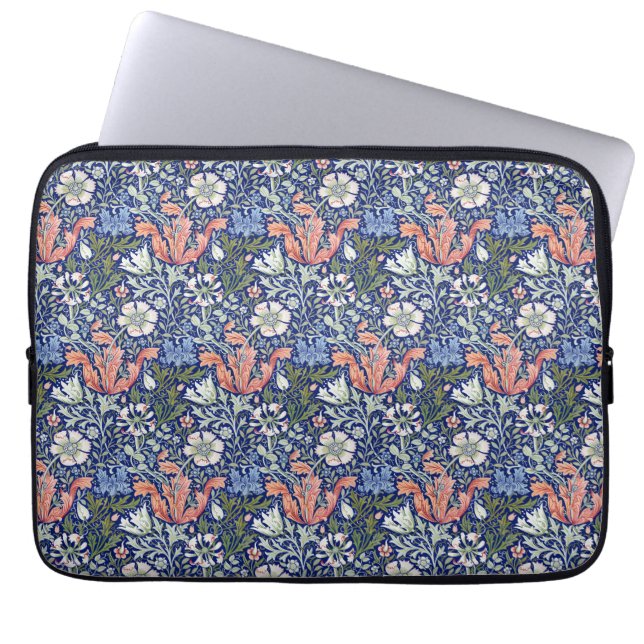 Morris Blue Background 1896 Compton Floral Pattern Laptop Sleeve (Front)