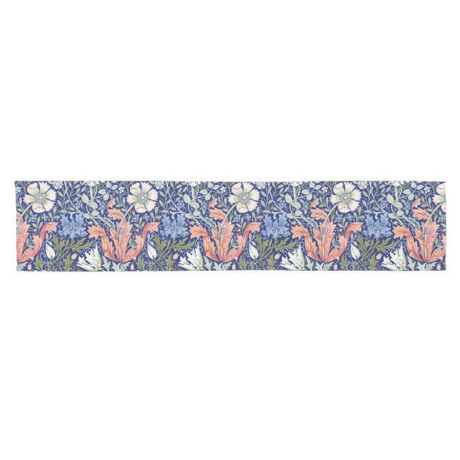 Morris Blue Background 1896 Compton Floral Pattern Short Table Runner (Horizontal)