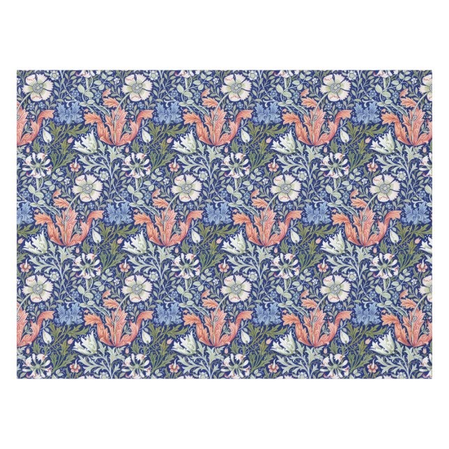 Morris Blue Background 1896 Compton Floral Pattern Tablecloth (Front (Horizontal))