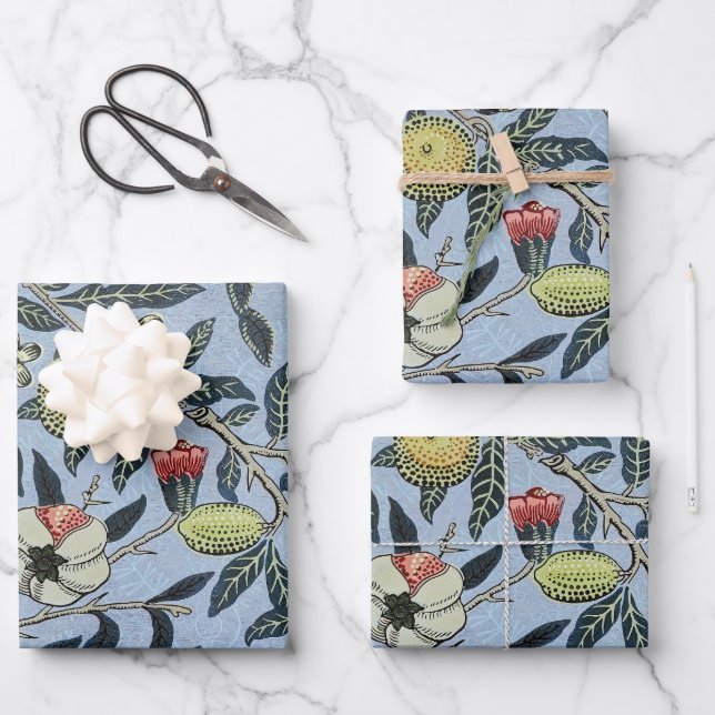 Morris Blue Background Antique Pomegrana Pattern Wrapping Paper Sheet (Front)