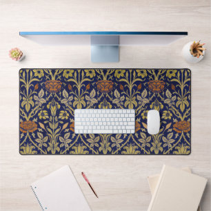 Morris Blue Background Rose & Lily Flower Pattern Desk Mat