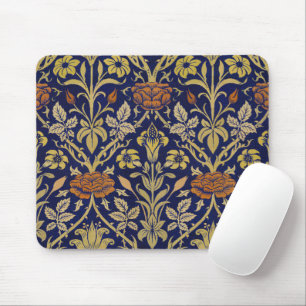 Morris Blue Background Rose & Lily Flower Pattern Mouse Pad