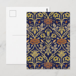 Morris Blue Background Rose & Lily Flower Pattern Postcard