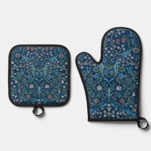 Morris Blue Background Vintage Blackthorn Pattern Oven Mitt & Pot Holder Set