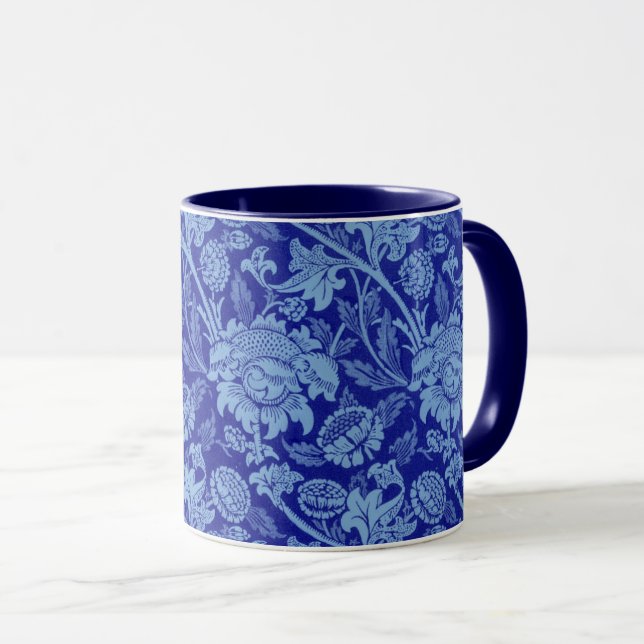 Morris - Blue Indigo Floral Pattern Mug (Front Right)