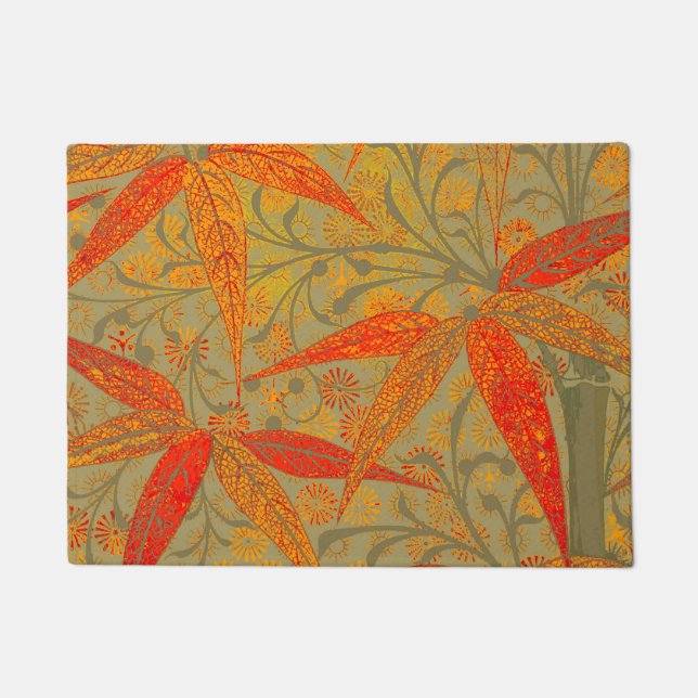 Morris & Co. Bamboo Pattern Godwin Orange & Sage Doormat (Front)