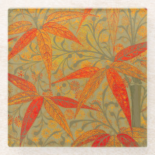 Morris & Co. Bamboo Pattern Godwin Orange & Sage Glass Coaster