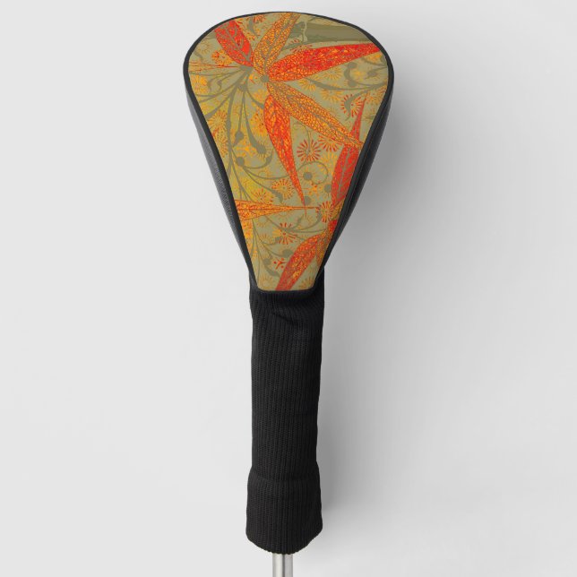 Morris & Co. Bamboo Pattern Godwin Orange & Sage Golf Head Cover (Front)