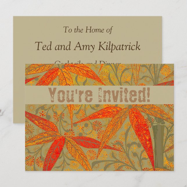 Morris & Co. Bamboo Pattern Godwin Orange & Sage Invitation (Front/Back)