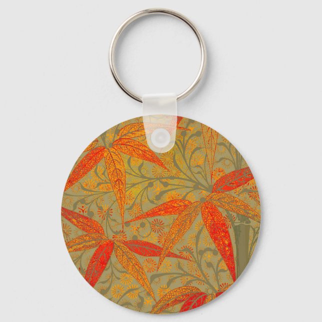 Morris & Co. Bamboo Pattern Godwin Orange & Sage Key Ring (Front)