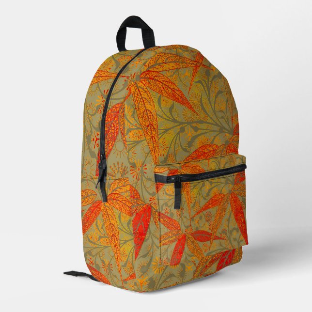 Morris & Co. Bamboo Pattern Godwin Orange & Sage Printed Backpack (Back Corner Left)