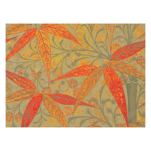 Morris & Co. Bamboo Pattern Godwin Orange & Sage Tablecloth (Front (Horizontal))