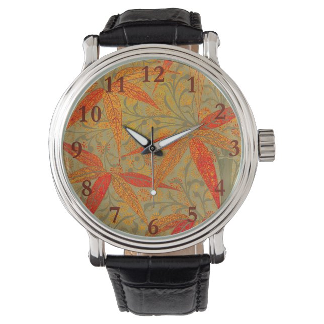 Morris & Co. Bamboo Pattern Godwin Orange & Sage Watch (Front)