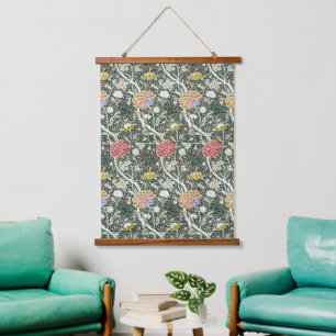 Morris Cray Vintage Blossom Floral Design Green Hanging Tapestry