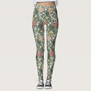 Morris Cray Vintage Blossom Floral Design Green Leggings