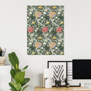 Morris Cray Vintage Blossom Floral Design Green Poster