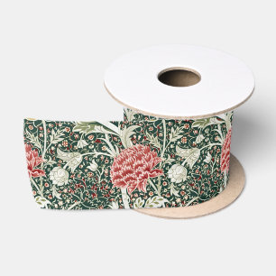 Morris Cray Vintage Blossom Floral Design Green Satin Ribbon