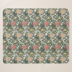 Morris Cray Vintage Blossom Floral Design Green Sherpa Blanket