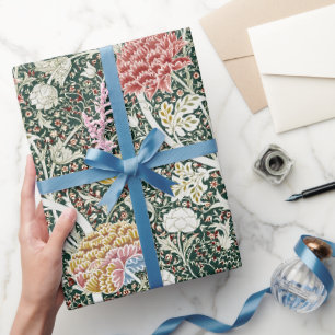 Morris Cray Vintage Blossom Floral Design Green Wrapping Paper