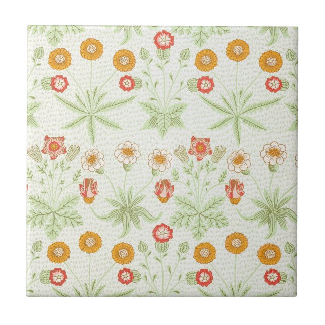 Morris Daisy, Classic Victorian Floral Pattern Ceramic Tile (Front)