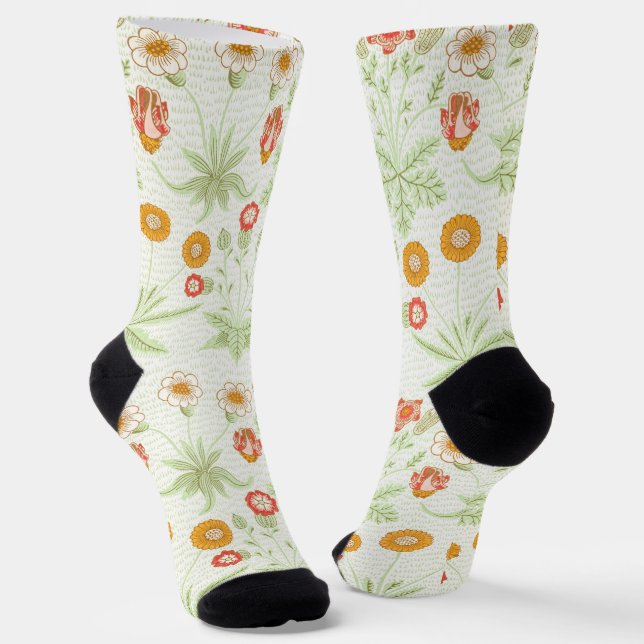 Morris Daisy, Classic Victorian Floral Pattern Socks (Angled)