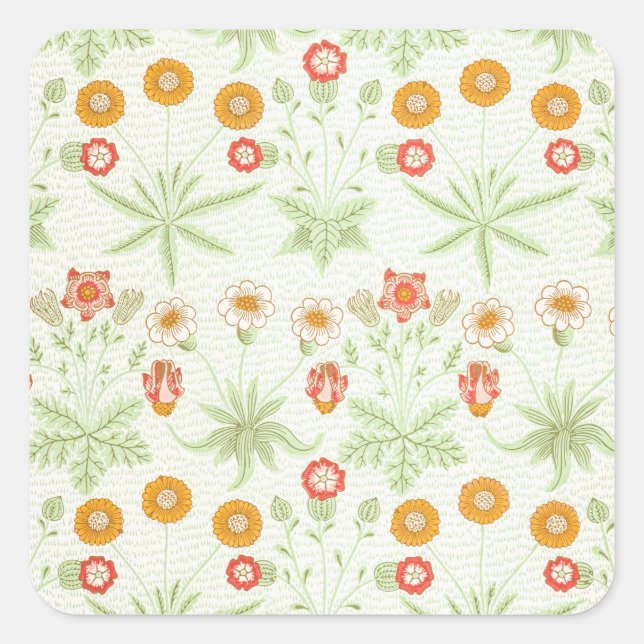 Morris Daisy, Classic Victorian Floral Pattern Square Sticker (Front)