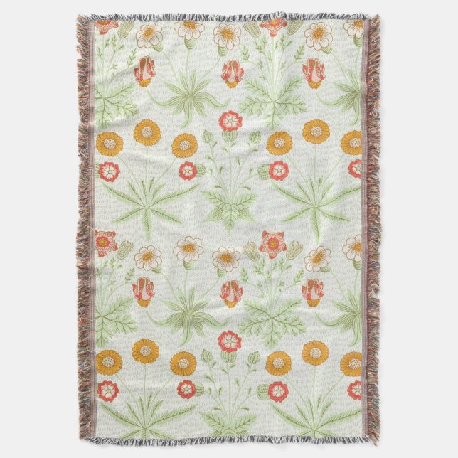 Morris Daisy, Classic Victorian Floral Pattern Throw Blanket (Front Vertical)