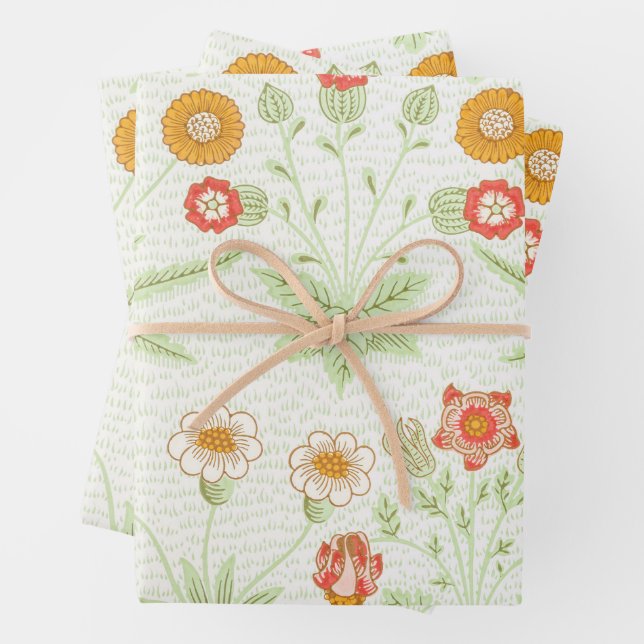 Morris Daisy, Classic Victorian Floral Pattern Wrapping Paper Sheet (In situ)