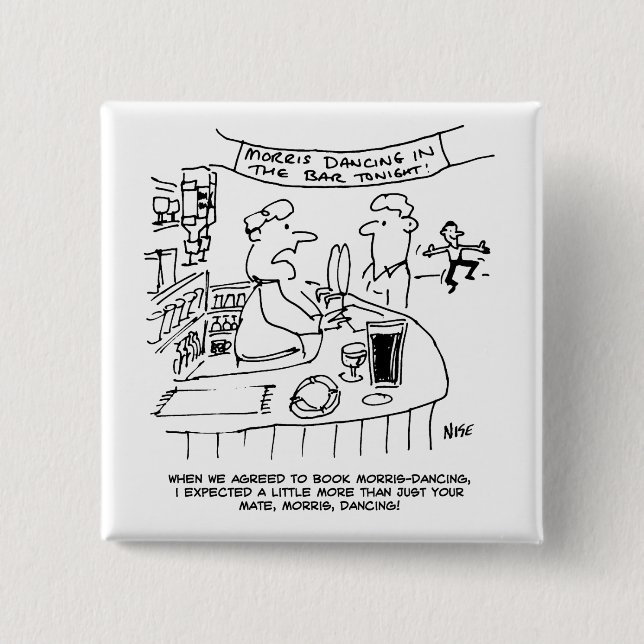 Morris Dancing in Pub. Traditional Morris Dancing 15 Cm Square Badge (Front)