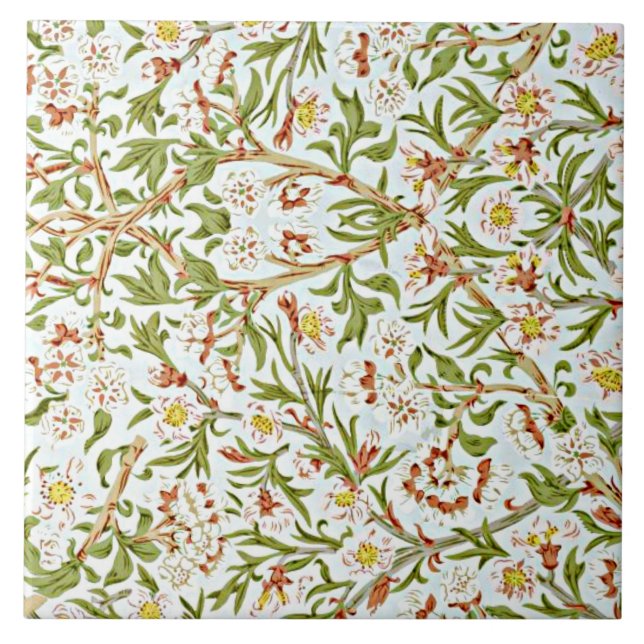 Morris - Delicate Floral Blossom Pattern Ceramic Tile (Front)