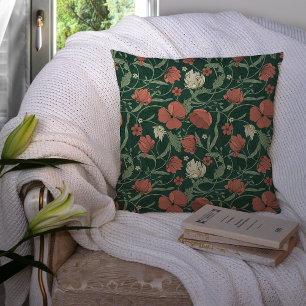 Morris Garden Green & Red Floral Cushion