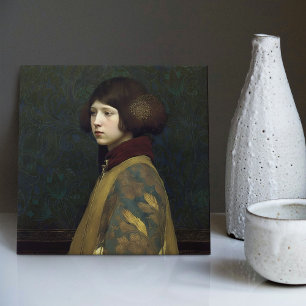 Morris Gold Green Art Nouveau Portrait Lily Ceramic Tile