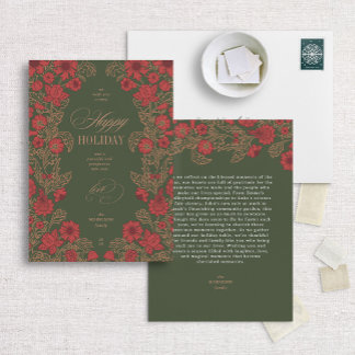 Morris-Inspired Floral Dark Green Holiday Card