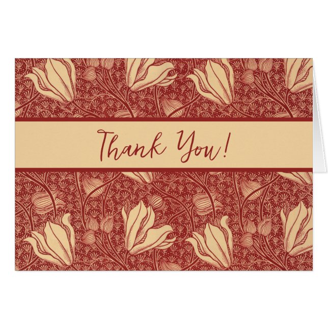 Morris Inspired Lily Flower Botanical Red Textile  (Front Horizontal)