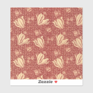 Morris Inspired Lily Flower Botanical Red Textile 