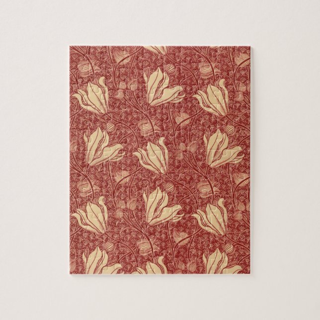Morris Inspired Lily Flower Botanical Red Textile  Jigsaw Puzzle (Vertical)