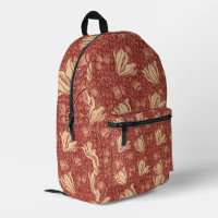 Morris Inspired Lily Flower Botanical Red Textile