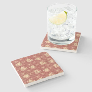 Morris Inspired Lily Flower Botanical Red Textile  Stone Coaster