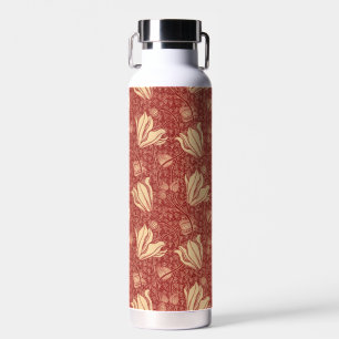 Morris Inspired Lily Flower Botanical Red Textile  Water Bottle