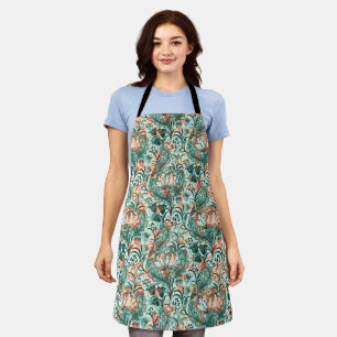 Morris Inspired Tulips,Peonies,Acanthus Green Apron