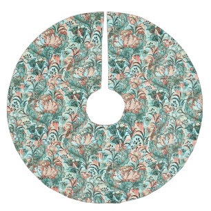Morris Inspired Tulips,Peonies,Acanthus Green Brushed Polyester Tree Skirt